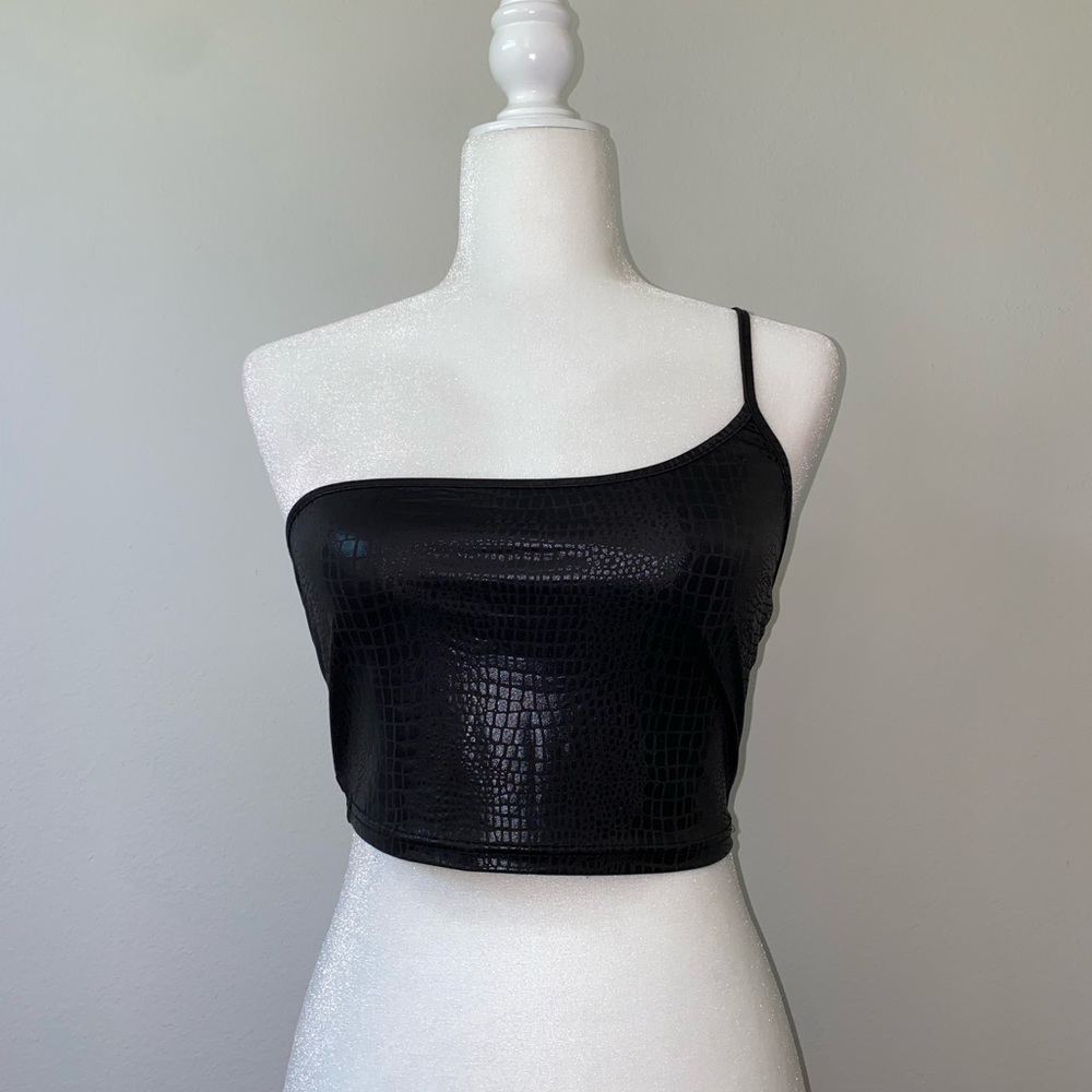 One Shoulder Crocodile/Snake Embossed Crop Top